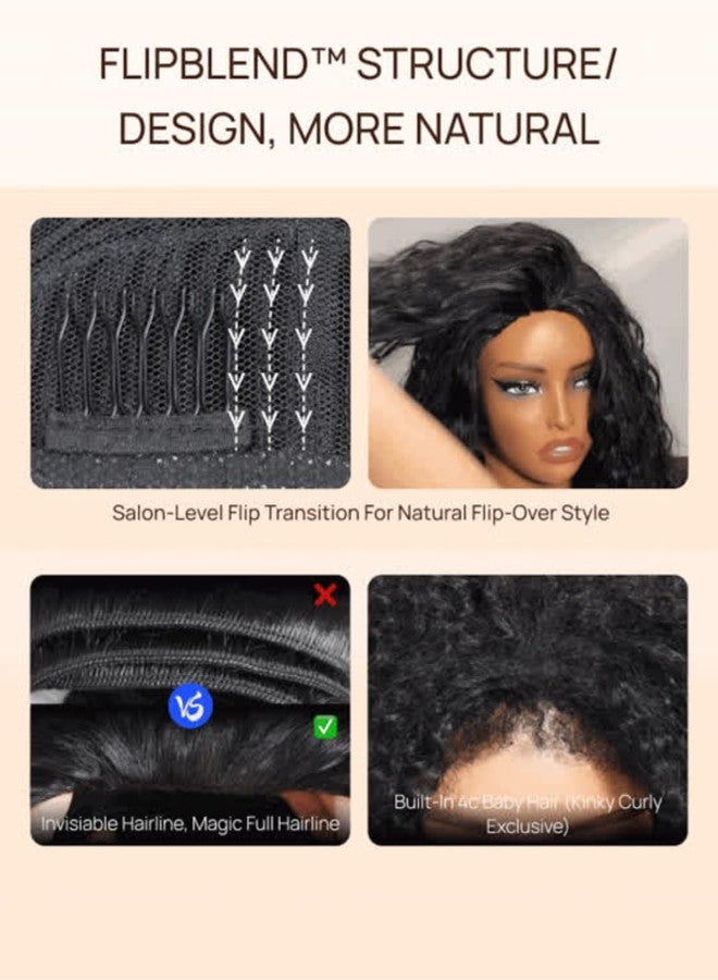 Nadula Glueless Afro Kinky Curly Half Drawstring Wig Human Hair No Leave Out with 4C Blend Edges Hairline, 12A Upgraded Flip-over Design Wear and Go Clip in Half Wig Beginner Friendly 18inch - Image 5